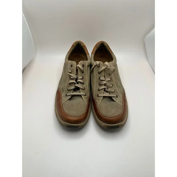 Cole Haan City Mens 10M Tan Canvas Brown Leather Lace Up Casual Shoes C04748