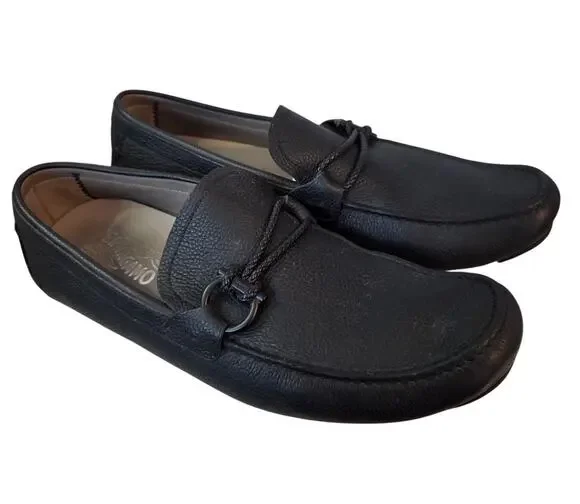 New Salvatore Ferragamo 10.5 EE Black Men Slip On Driving Shoes Italy Dust Bags