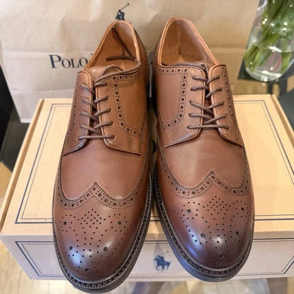 Polo Ralph Lauren Asher Wingtip Brogue Oxford Dress Shoe Men's 12D Brown NIB