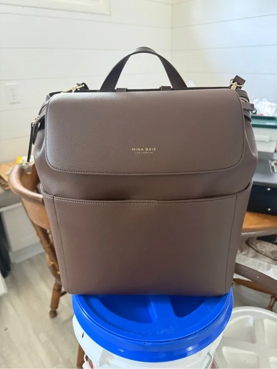 MINA BAIE Brown Leather Laptop Backpack