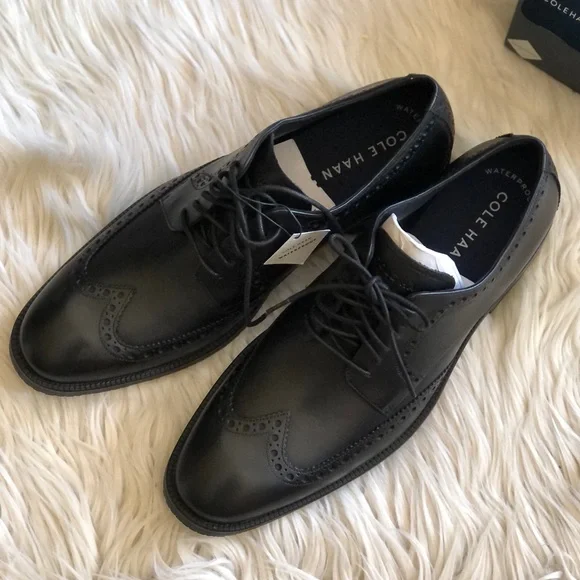 Cole Haan Leather Modern Essentials Wingtip Oxfords Waterproof Mens Black 10.5