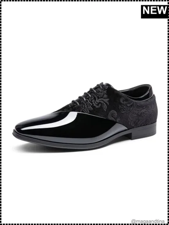 Men's Patent Faux Leather Velvet Oxford Dress Shoes Lace Up Formal Tuxedo