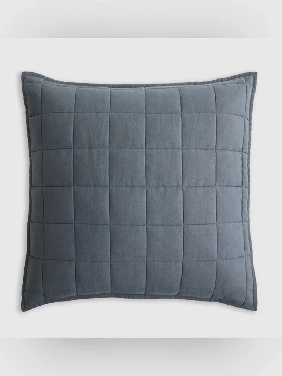 Quince European Linen Box Quilted Euro Sham, 26 X 26 (Blue)