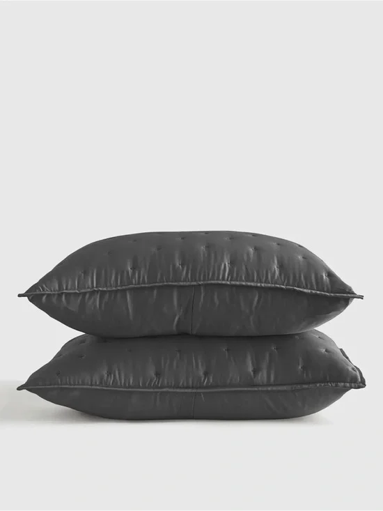 Quince Bamboo Dream Quilted Sham Set in Charcoal, standard 🖤🩶