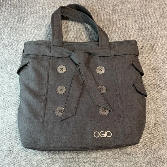 OGIO Hampton Tote Padded Laptop Bag in Storm Gray with Bow and Buttons