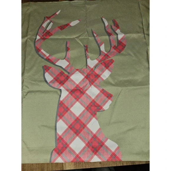 Plaid Deer Pillowcases. Red Plaid Deer On Light Green‎ Baçk, Very Soft,...