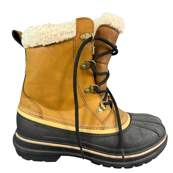 Crocs AllCast Luxe Duck Boots Waterproof Tan Black Faux Shearling Lined Mens 8