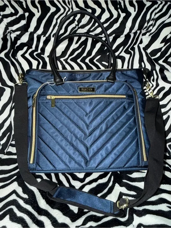 Kenneth Cole Reaction Navy Quilted Laptop Tote with Gold Hardware