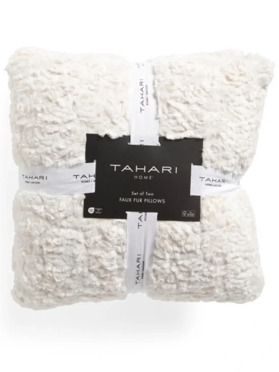 Tahari Cream Faux Fur Decorative Pillow Set