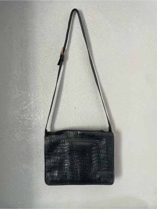Black Croc-Embossed genuine Leather brief case
