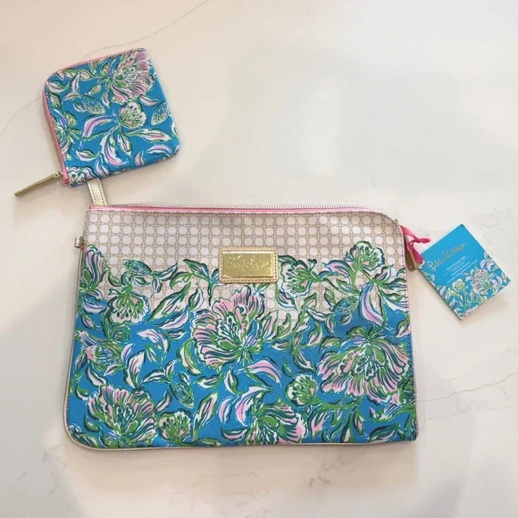 Lilly Pulitzer Tech Pouch Set NWT Cumulus Blue Chick Magnet Retired HTF Preppy