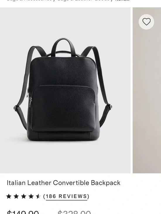 Quince Black Pebbled Leather Laptop Backpack with Front Pocket