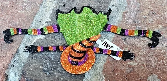 Pier 1 Glitter Metal Halloween Witch Splat Ornament 6