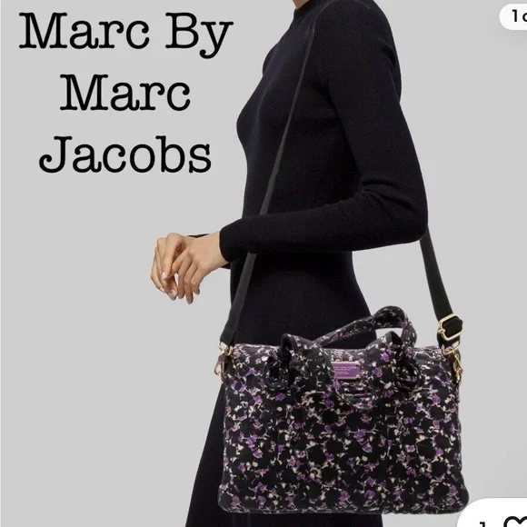 Marc By Marc Jacobs Purple Floral Nylon Laptop Crossbody Bag