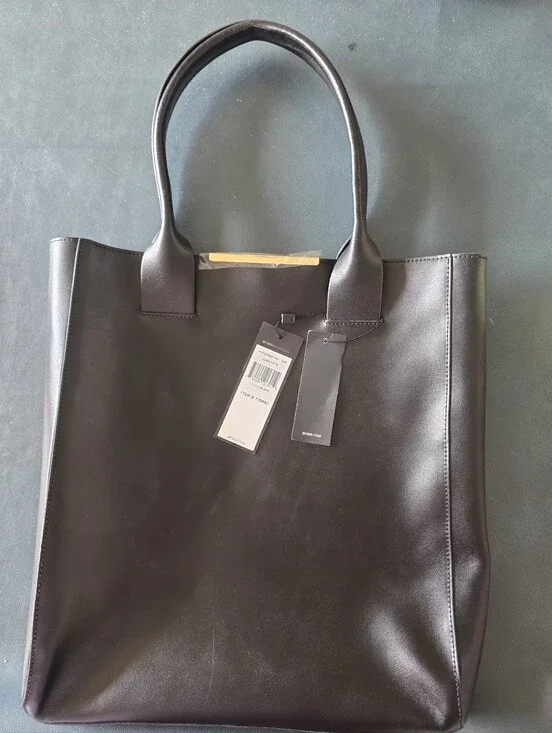 BCBG Max Azria Black Leather Tote Bag with Top Handles