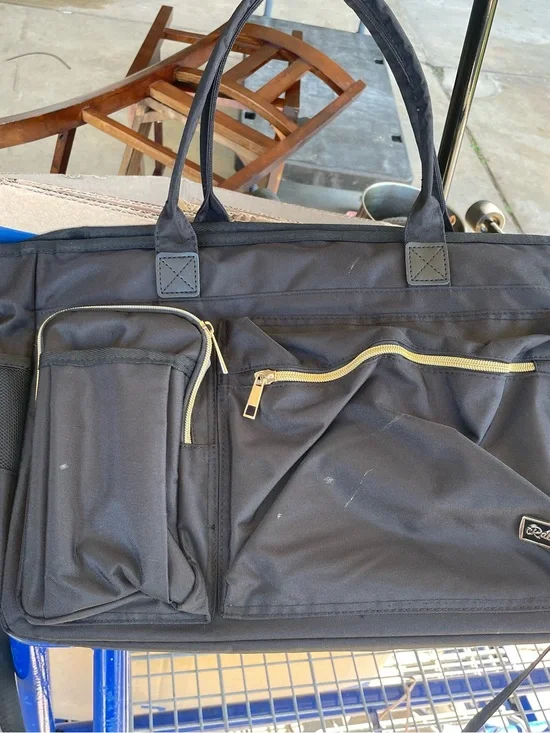 Black Laptop Tote Bag with Gold Zipper Accents