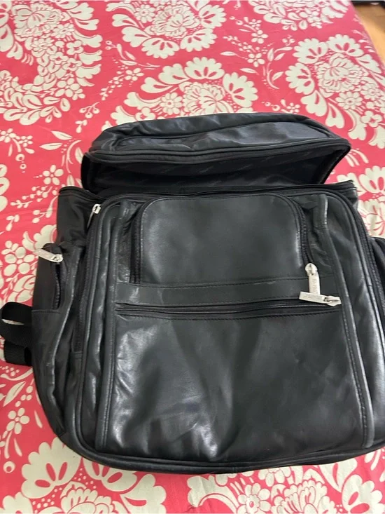 Black Leather laptop Backpack - Sleek Travel & Work Bag