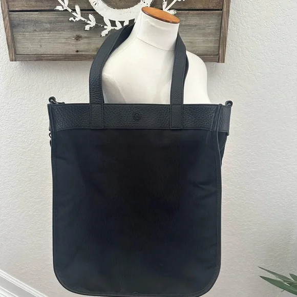 Lululemon Now and Always Black Canvas Shoulder Tote Gym Computer‎ Bag