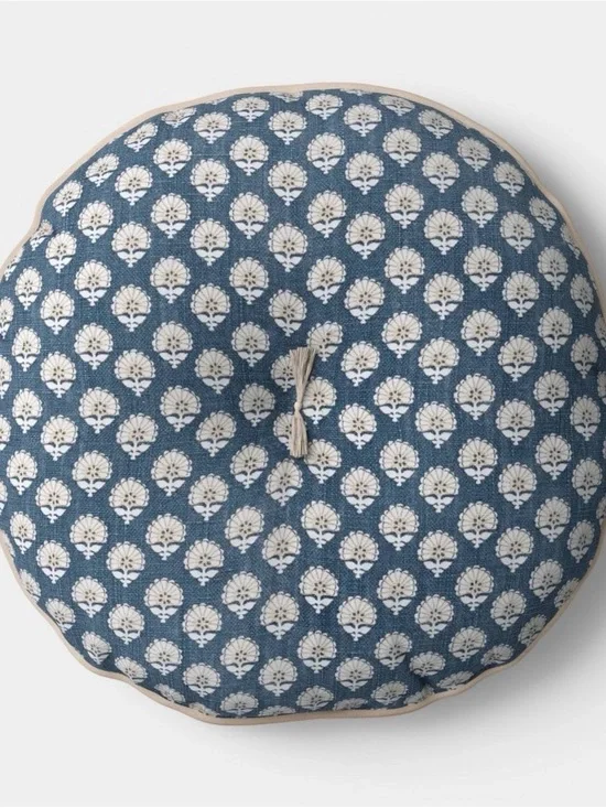 Round Block Print Pillow Blue/Neutral - Threshold™