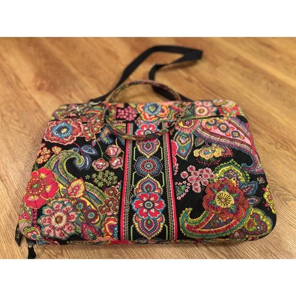 Vera Bradley Rhythm and Blues Paisley Quilted Laptop Messenger Bag Crossbody‎