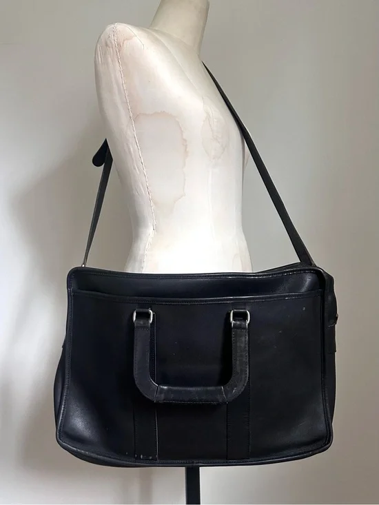 Vintage Coach Black Leather Embassy Briefcase Bag - Silver Tone Hardware 5296