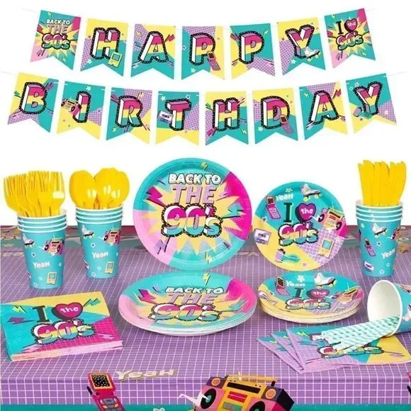90’s Birthday Party decorations Serves 16, set of 130 NWT