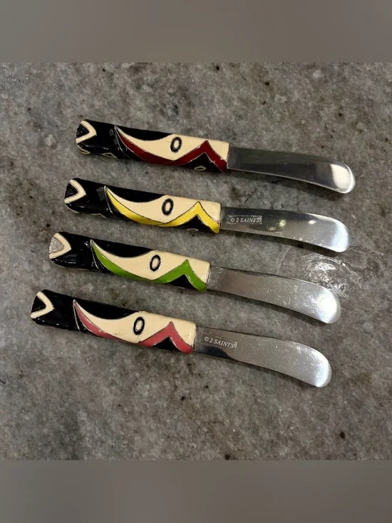 2 Saints Heavy Duty Aztec Enamel Cheese Butter Spreader Knives Set of 4