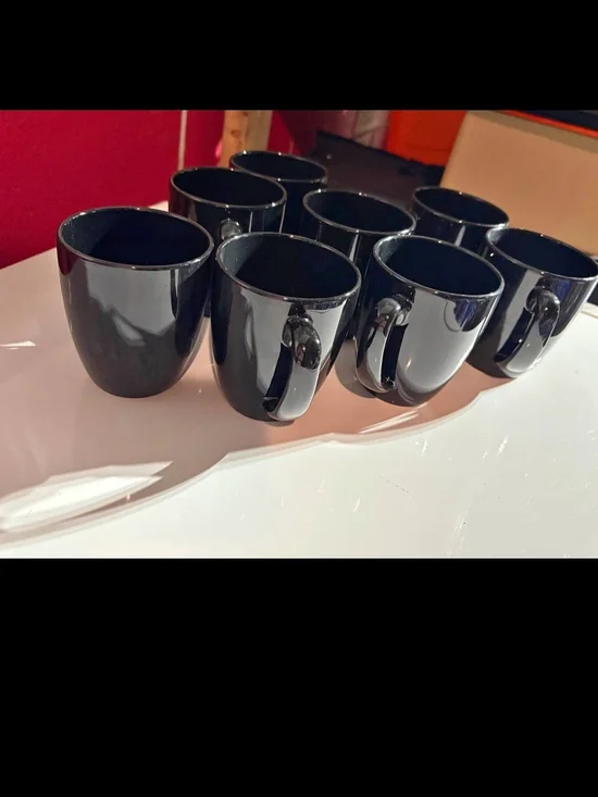 Black Ceramic Coffee Mugs - Set of 8