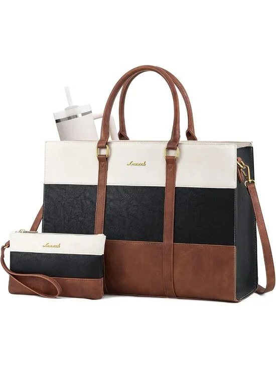 Stylish Vintage Leather Laptop Tote Bag for Women, 15.6