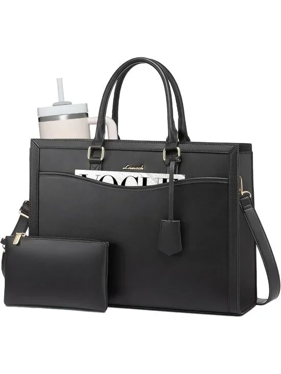 Stylish Large Laptop Tote Bag for Women, Work Computer Bag with Cup Holder