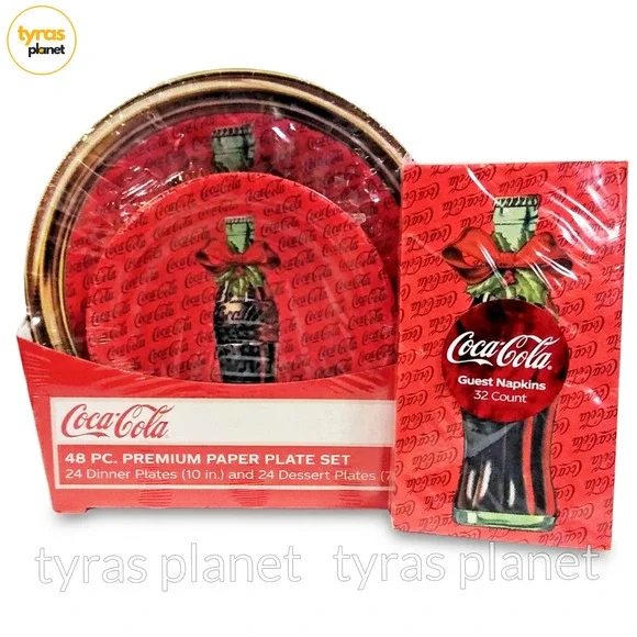 Coca-Cola Bottle Christmas Design 48 pc. Paper Plate Set‎ & 32 ct. Napkins New