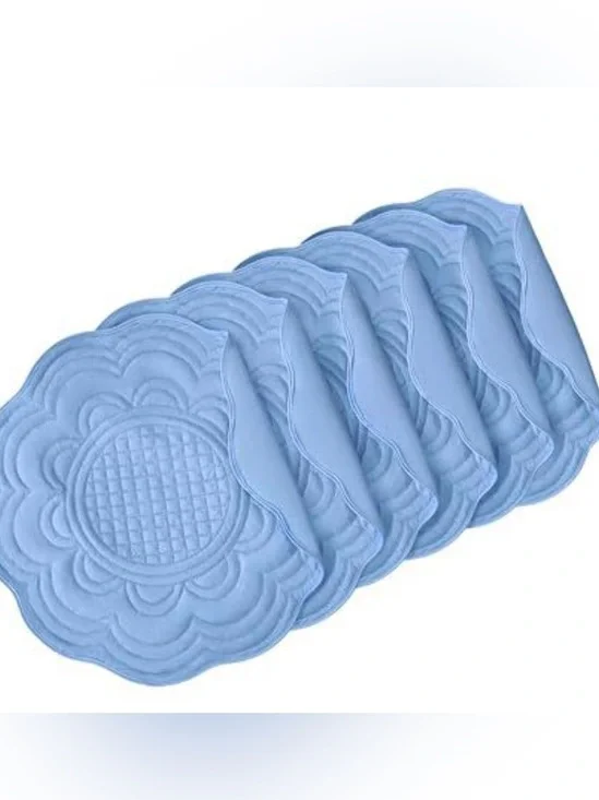Set of 6 Light Blue Quilted Flower Placemats