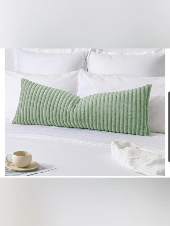 Sage Green Ribbed Plush Lumbar Pillow Cover- Size 14x36