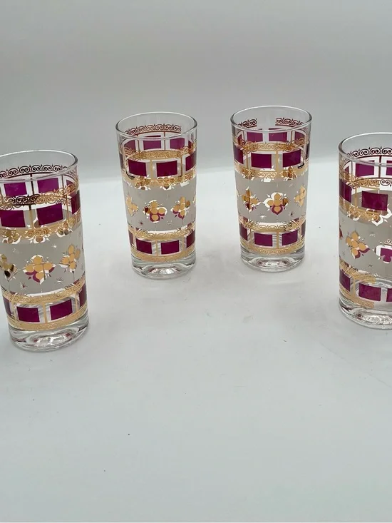 mid century Anchor Hocking Elegance Highball Tumblr Glasses Gold Atomic Set Of 4