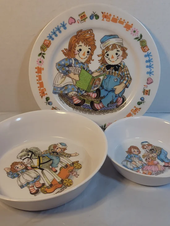 Raggedy Ann & Andy White Ceramic Kids Bowl and Plate Set (Z)