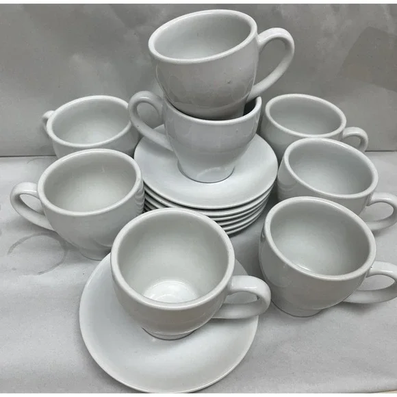 Pottery Barn Great White Espresso Set of 8 Cups and 7 Saucers White