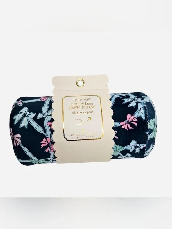 Simply Southern Memory Foam Travel Pillow with pink & light blue ribbon design