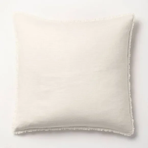 Casaluna Cream Fringed Linen Throw Pillow