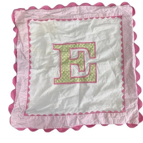 Pottery Barn Kids Pink Green Letter E Initials Pillow Cover Sham 16