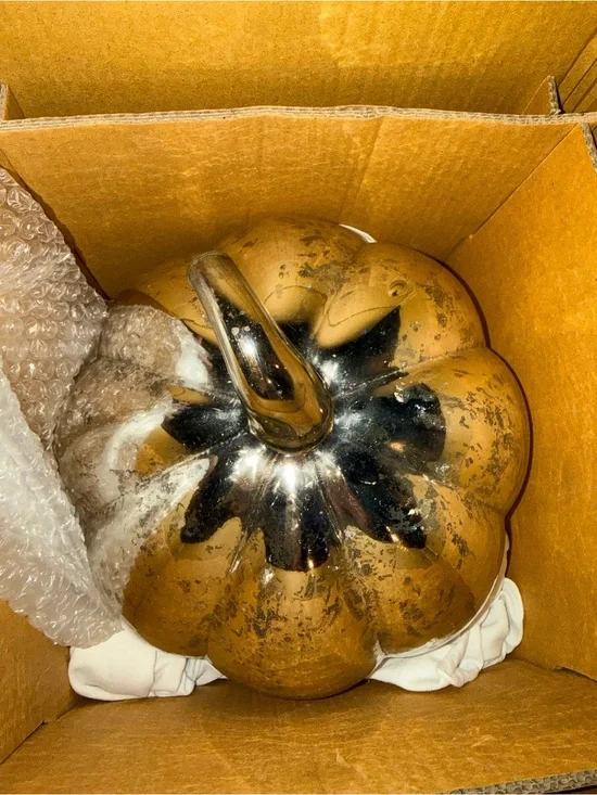 New Pottery Barn Silver Antique Mercury Glass Pumpkin Luminary, Large, #1