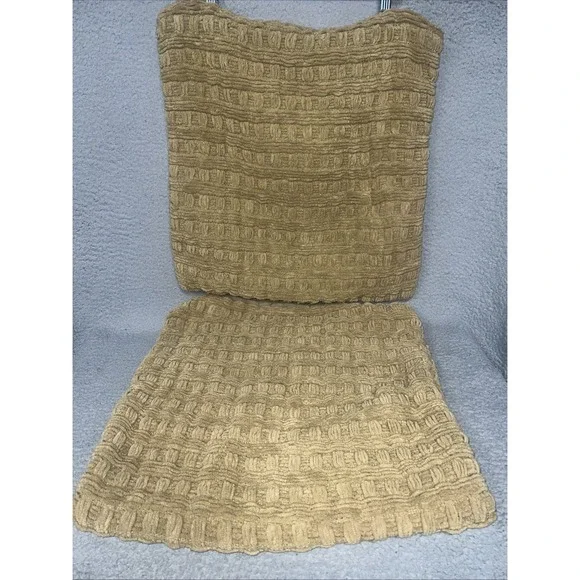 Lot of 2 Pottery Barn Pillow Covers Size 20x20 Ochre Fuzzy Basketweave Chenille