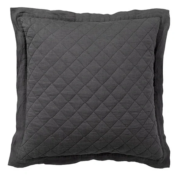 Pottery Barn || Belgian Flax Linen Diamond Quilted Euro Sham‎ Ebony Dark Gray