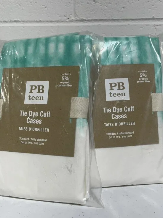 Pottery Barn Teen Tie Dye Cuff Pillowcases 2 Qty Standard Sets 100% Cotton Pool