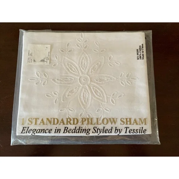 Vintage Tessile Pillow Sham Cutwork Embroidered‎ Floral Cotton White Morocco New