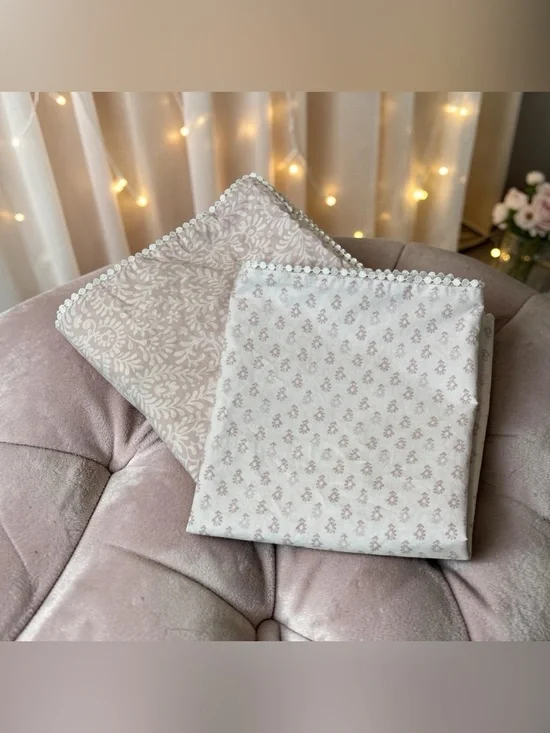 2 Shabby Chic Est 1989 Mauve Floral Pillow Shams Reversible Tiny Pom Pom Trim
