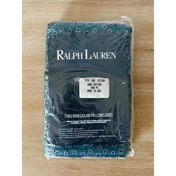 NEW Vintage Lauren Ralph Lauren Paisley 2 Irregular Pillowcase Green Purple King