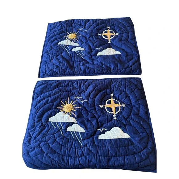 Pottery Barn Kids Pillow Shams Set of‎ 2 Navy Blue EUC Quilted Celestial Sun