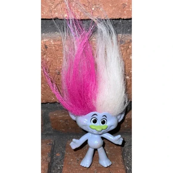 DreamWorks Trolls Guy Diamond Glitter Figure Pink White Split Hair Mini Doll 2