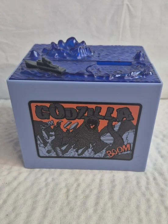 Godzilla Boom Collectible Still Bank Blue Plastic Piggy Bank with Ship Comic Art