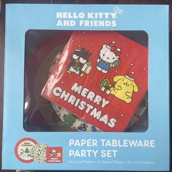 Hello Kitty ‎ Holiday Party Christmas Paper Plates Tableware Party Set! NEW